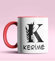 Kişiye Özel K Harfi Romantik Tasarım Siyah Renk Kupa (Kırmızı)