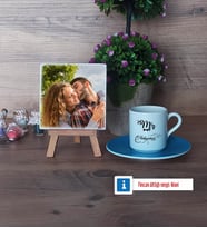 Eşe Hediye Mr Fotoğraflı Dekoratif Taş, Ahşap Altlıklı Türk Kahvesi Fincanı Hediye Yıl Dönümü Hediyesi (Model 5)