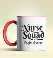 Kişiye Özel Nurse Squad (Hemşire Tayfası) Tasarımlı Turuncu Kupa (Kırmızı)