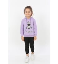 Toontoy Kız Çocuk Yıldızlı Zebra Baskılı Kapüşonlu Sweatshirt (Lila)