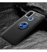 Samsung Galaxy M21 Kılıf Mıknatıslı Yüzüklü Standlı Yumuşak Silikon Kapak Ravel (Siyah-Mavi)