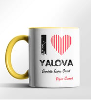 Kişiye Özel Yalova Seninle Daha Güzel Tema Siyah Renk Kupa (Sarı)