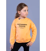 Toontoy Kız Çocuk Cep Detaylı Baskılı Sweatshirt (Turuncu)