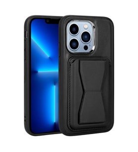 Uyumlu Model Apple iPhone 12 Pro Kılıf ?Pu Deri Kartlıklı Standlı Kapak (Siyah)