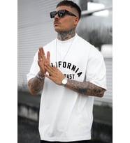 Unisex West Coast Baskılı Oversize Tshirt (Beyaz)