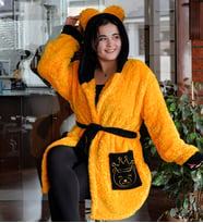 Kapşonlu Unisex Wellsoft Peluş Sabahlık (Sarı)