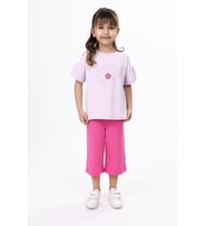 Toontoy Kız Çocuk Yazılı Kalp Baskılı Kaprili Takım  (Açık Lila)