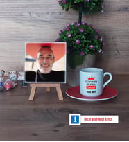 Dayıya Hediye Fotoğraflı Dekoratif Taş, Ahşap Altlıklı Türk Kahvesi Fincanı HediyeDayıya Doğum Günü Hediyesi (Model 3)