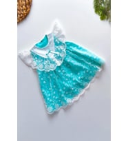 Kız Bebek Kız Çocuk Yazlık Elbise Kısa Kollu Tüllü Tütü Astarlı Bebek Takım Bebek Giyim ELBFYN (Mavi)