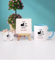 Sevimli Panda Kupa Bardak Dekoratif Taş Baskı Anahtarlık Hediye Seti (Model 2)