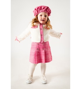 Kız Çocuk Kız Bebek Hırkalı Şapkalı Etekli Welsoft Peluş Oduncu Üçlü Elbise Takım (Pembe)