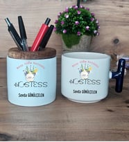 Hostes Hediye Sepeti Kupa Bardak T Kulplu, Kalemlik Hediyeleri Hostese Hediye (Model 2)