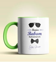 Kişiye Özel Benim Babam Kahramanım Tasarımlı Siyah Kupa Bardak (Yeşil)