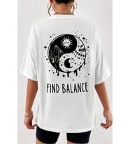 Unisex Yin & Yang Baskılı T-shirt (Beyaz)