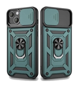 Apple iPhone 13 Uyumlu Kızaklı Kamera Korumalı Tank Kılıf (Yeşil)