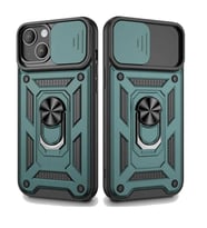 Apple iPhone 13 Uyumlu Kızaklı Kamera Korumalı Tank Kılıf (Yeşil)