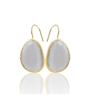 Kadir Jewellery 22 Ayar Altın Kaplama Fosil Taşlı Küpe -El İşçiliği Ve Hipoalerjenik Küpe (Gri)