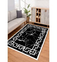 Dijital Kaymaz Taban Yıkanabilir Renkli Salon Halısı Mutfak Halısı Yolluk ND-SD-589 (Siyah)