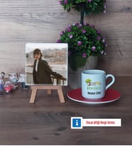 Orman Mühendisi Fotoğraflı Dekoratif Taş, Ahşap Altlıklı Türk Kahvesi Fincanı Hediye (Model 3)