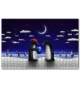 Cakapuzzle Penguenler Yılbaşı Hediyesi Denizanası  Puzzle Yapboz MDF (Ahşap) (500 Parça)