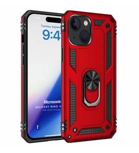 Microsonic Apple iPhone 15 Kılıf Military Ring Holder Siyah (Kırmızı)