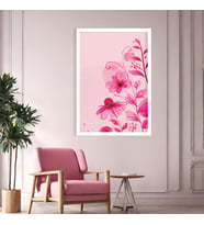 Tekli Ahşap Lamine Çerçeveli Mdf Tablo Canlı Pembe Çiçekler (Beyaz)