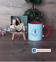 Minimal Baş Harf ve İsim Yazılı Fotoğraflı Dekoratif Taş, Kupa Bardak Beyaz Hediye (Model 2)
