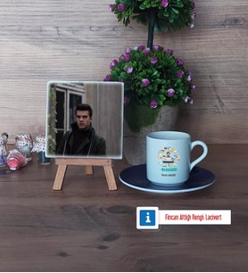 Blogger Fotoğraflı Dekoratif Taş, Ahşap Altlıklı Türk Kahvesi Fincanı Hediye (Model 4)
