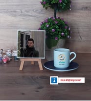 Blogger Fotoğraflı Dekoratif Taş, Ahşap Altlıklı Türk Kahvesi Fincanı Hediye (Model 4)