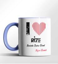 Kişiye Özel Rize Seninle Daha Güzel Tema Siyah Renk Kupa (Mavi)