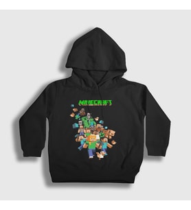 Presmono Unisex Çocuk Beyaz All Minecraft Kapüşonlu Sweatshirt 28844tt (Siyah)