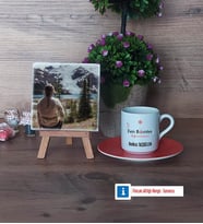 Fen Bilimleri Öğretmeni Fotoğraflı Dekoratif Taş, Ahşap Altlıklı Türk Kahvesi Fincanı Hediye (Model 8)