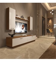 Decoraktiv Eko 5DB Slm Std Tv Ünitesi Tv Sehpası - Parlak Beyaz (Beyaz - Kahverengi)