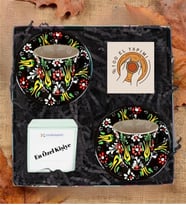 Kütahya El Yapımı Çini Kabartmalı 2li Kahve Fİncanı (Siyah)