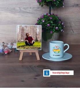 Öğretmenler Günü Hediyesi Fotoğraflı Dekoratif Taş, Ahşap Altlıklı Türk Kahvesi Fincanı Hediye (Model 2)