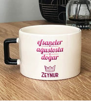 Kişiye Özel Aslan Başak Burcu Hediye Lüks Fincan Doğum Günü Hediyesi (Siyah)