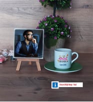 Bilgisayar Öğretmeni Fotoğraflı Dekoratif Taş, Ahşap Altlıklı Türk Kahvesi Fincanı Hediye (Model 9)