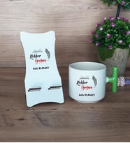 Rehber Öğretmeni Hediye Sepeti Kupa Bardak T Kulplu ve Ahşap Telefon Standı Öğretmenler Günü Hediyesi Rehber Öğretmenine Hediye (Model 8)