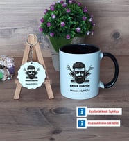 Erkek Kuaförü Kupa Bardak Kırmızı ve Ahşap Anahtarlık Hediye (Model 10)
