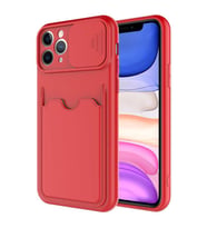 Uyumlu Model Apple iPhone 11 Pro Max Kılıf Kartlıklı Lens Kapatmalı Kapak (Kırmızı)