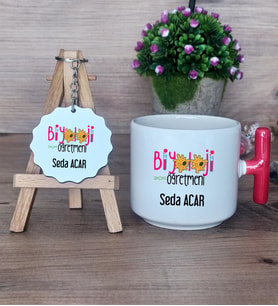 Biyoloji Öğretmeni Hediye Seti Kupa Bardak T Kulplu ve Anahtarlık Öğretmenler Günü Hediyesi Biyoloji Öğretmenine Hediye (Model 1)