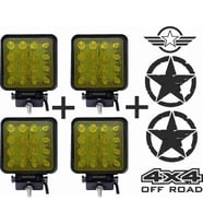 Off Road Sis Farı Sis Lambası 16 Led Kare 4'lü Paket (Sarı)
