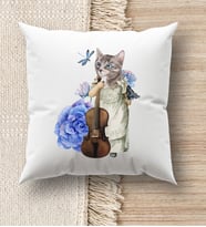 BK Gift Kedi Tasarımlı Beyaz Kırlent Yastık, Ev Hediyesi, Ev Dekorasyonu, Dekoratif Hediye (Model 3)