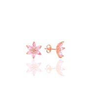 Söğütlü Silver Gümüş rose  taşlı nilüfer lotus çiçeği küpe (Pembe)