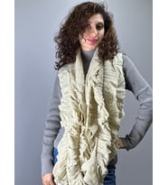 TRİKO FIRFIRLI LASTİKLİ KADIN ŞAL FULAR 170X30 CM (Krem)