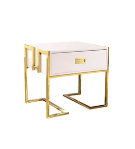 Barbara Gold Metal Yan Sehpa (Beyaz)