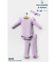 Kolları Fırfırlı İspanyol Paça Fitilli Zıbın 3'lü Takım Lila - Pembe (Lila)