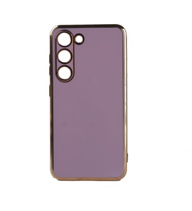 Samsung Galaxy S23 Kılıf Kenarları Gold Kamera Korumalı Renkli Pastel Silikon Siyah BARK (Lila)