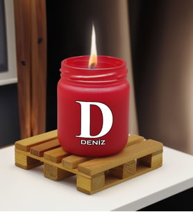 BK Gift Kişiye Özel DTF İsimli Renkli Cam Kavanozda Kokulu Mum-2(13 Renk Seçeneği), Arkadaşa Hediye, Sevgiliye Hediye, Doğum Günü Hediyesi (Kırmızı)