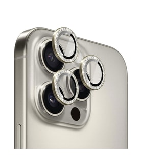 Microsonic Apple iPhone 16 Pro Tekli Diamond Taşlı Kamera Koruma Camı Siyah (Gold)
